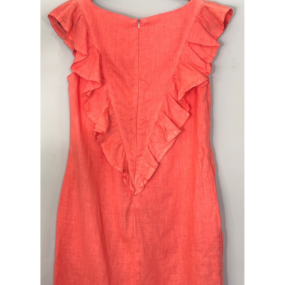 Haris Cotton Greece Pink Linen Ruffle V-Detail Shift Dress Womens Small Coral - Picture 4 of 12